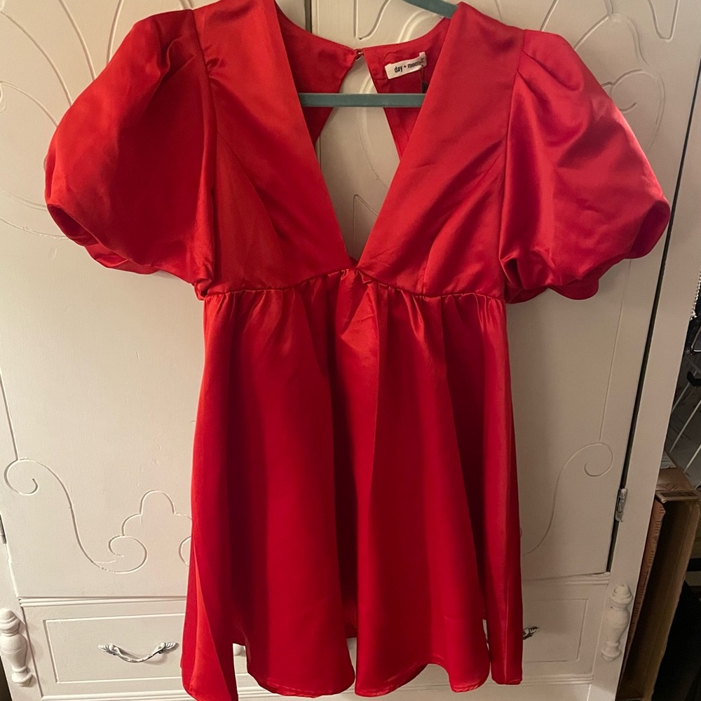 Red Puff Sleeve Dress